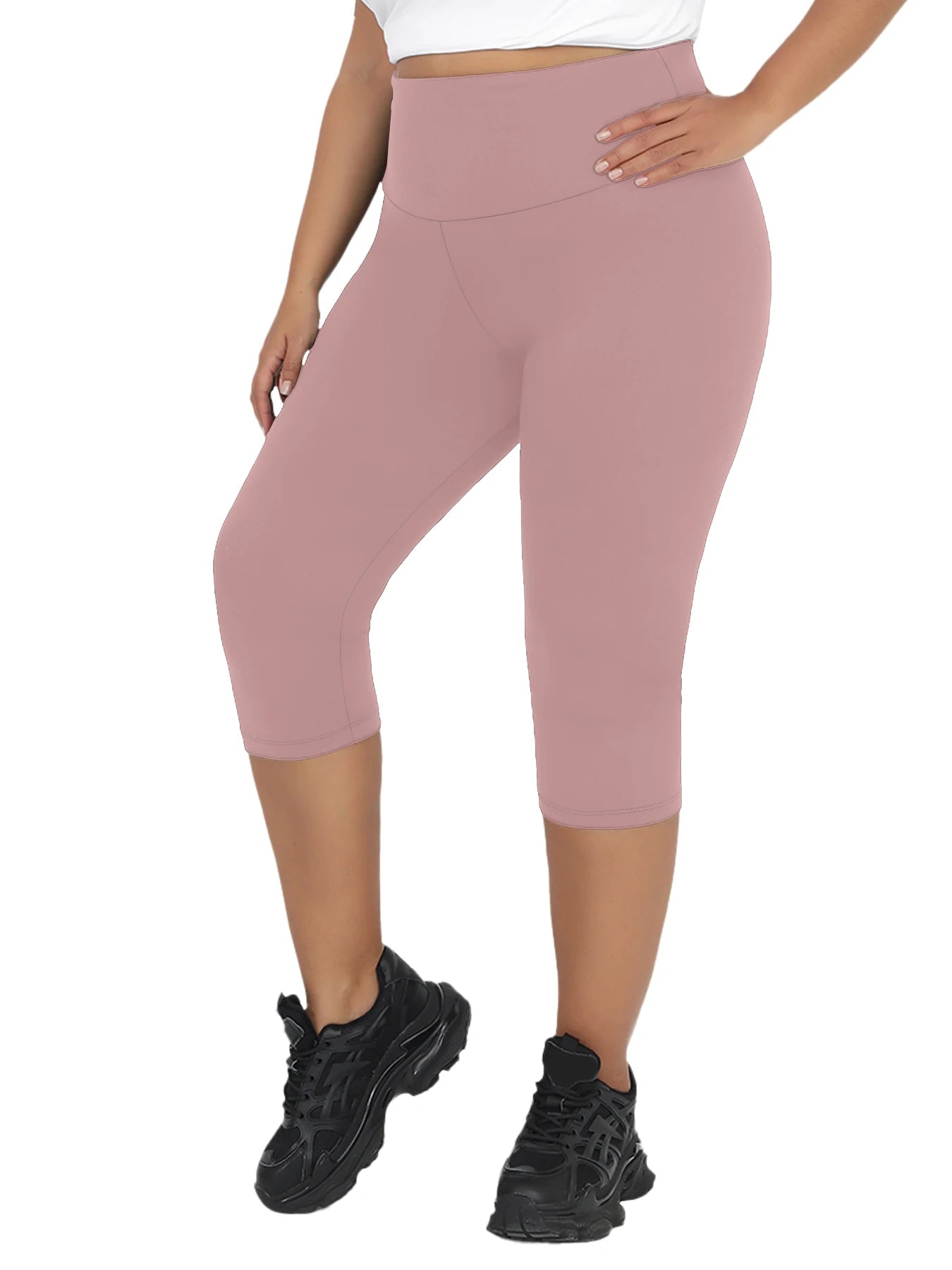 Plus Size Leggings for Women Super soft High Waisted Tummy Control Yoga Capri Pants No See Through Workout Running Leggings -5