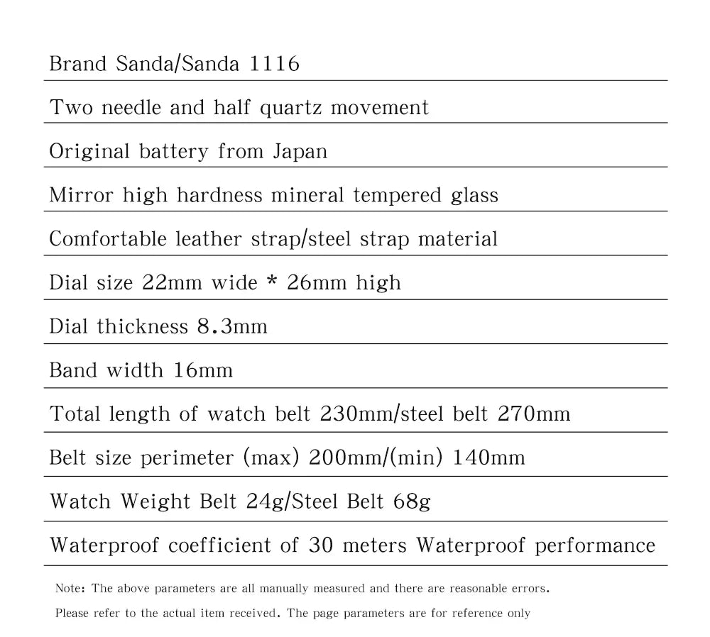 SANDA 1116 Quartz Watch Women Elegant Design Rectangle Dial Watches Waterproof Pointer Leather Business Ladies Wristwatches