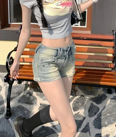 Blue Retro Female Short Jeans Pants Fashion 2025 New In Clothing Hot Casual Trend 2000s Clothes Y2k Flowy Women's Denim Shorts