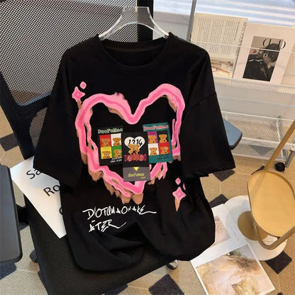 Summer Loose Short Sleeve Tops Ladies Casual Two Piece Set Summer Printing Women's Clothing New Fashion Elastic Waist Shorts