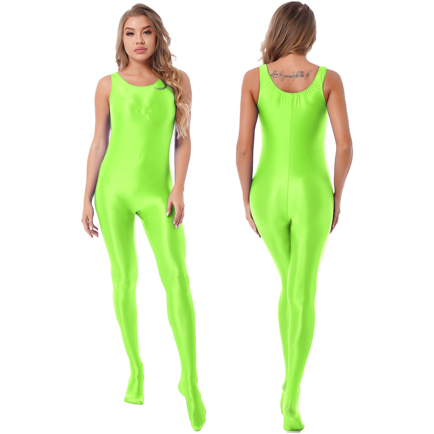 Women Glossy Stretchy Jumpsuit Pantyhose Bodysuit Solid Color Sleeveless Bodystocking Club Rave Pole Dancing Costume Clubwear