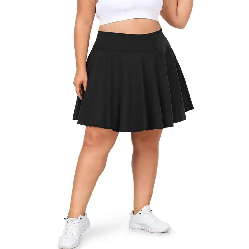 Plus Size Women with Pocket Short Skirt Fitness Short Skirt High Waist Fashion 200lbs Sports Short Skirt Gym Outdoor Solid Skirt