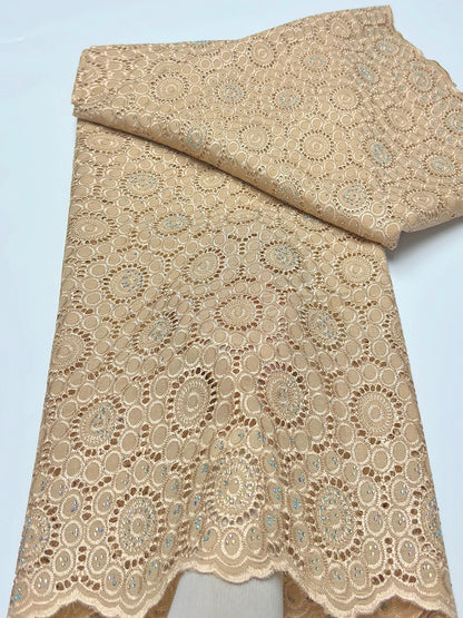 Original Austria Pure Cotton Lace Fabric 2024 High Quality Swiss Voile Embroidery Stones Lace Fabric For Women Celebration Dress A152 5码 5yard