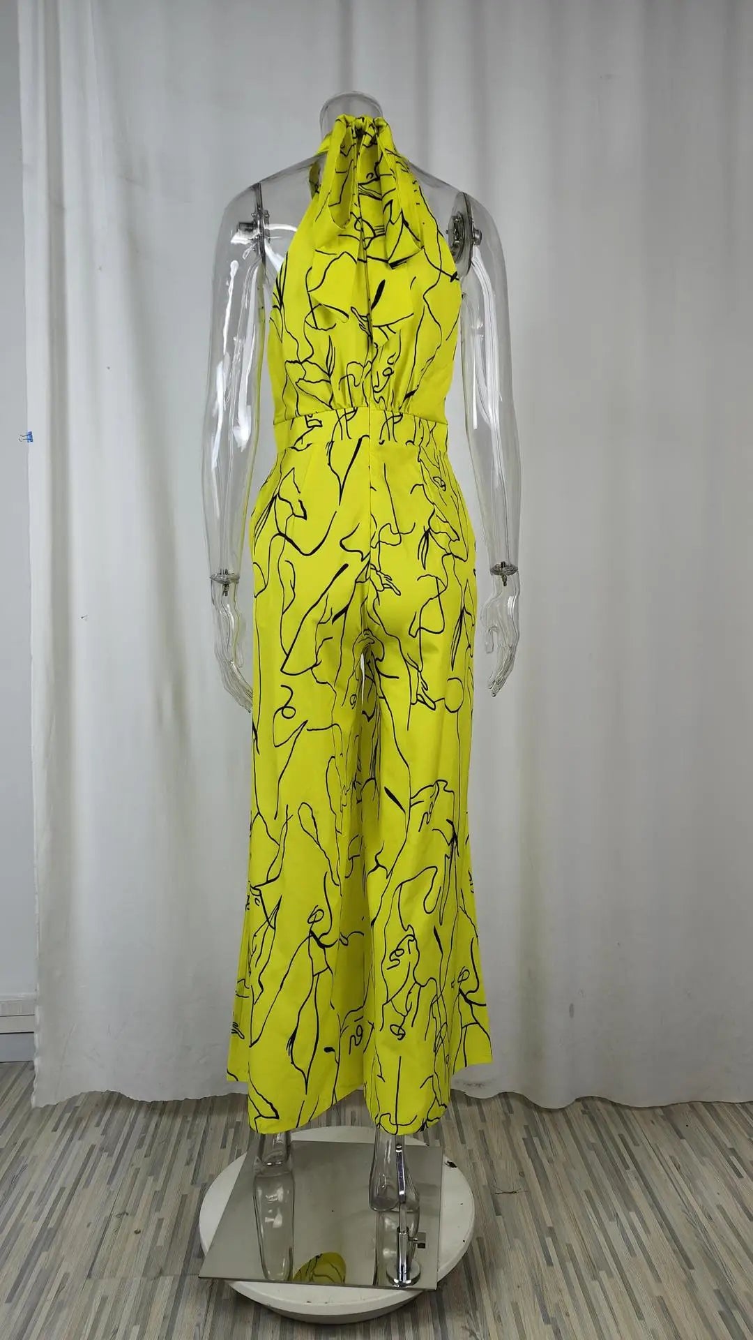 Women's 2025 Off-Shoulder Jumpsuit Flare Wide Leg Romper Artistic Print Lace-up High Waist Vacation Street Style Light Social Badiee Stylez