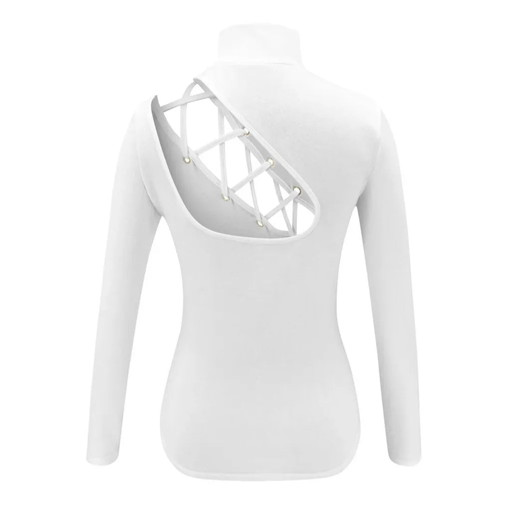 Women Shirt Fashion Sexy High Pure Color Leaky Blouse Under Shirts Long Sleeve Slim Fit Hollow Out Female Clothes High Elastic