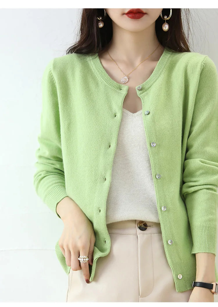 Knitted Cardigan Women's Sweater Autumn And Winter 2022 New Solid Color Coat Round Neck Short Long Sleeve Loose Korean Fashion