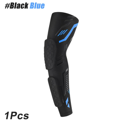Anti-collision Arm Sleeve Protective Compression with Elbow Honeycomb Pad for Youth & Adult Sport Basketball Football Volleyball Black Blue-1Pcs