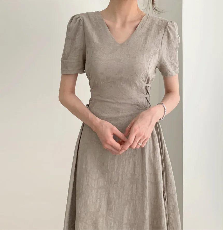 Cotton Linen Dress Long New Hot Sales Woman Short Sleeve Solid Retro Vintage Long Dresses