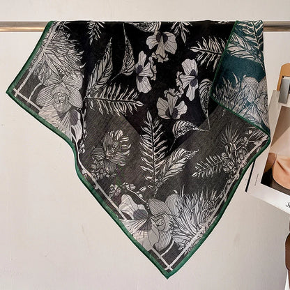 Fashion 70cm Cotton Square Scarf Women Floral Print Design Bandanas Lady Scarves Headband Accessories Handkerchief Hair QME159-01 65x65cm