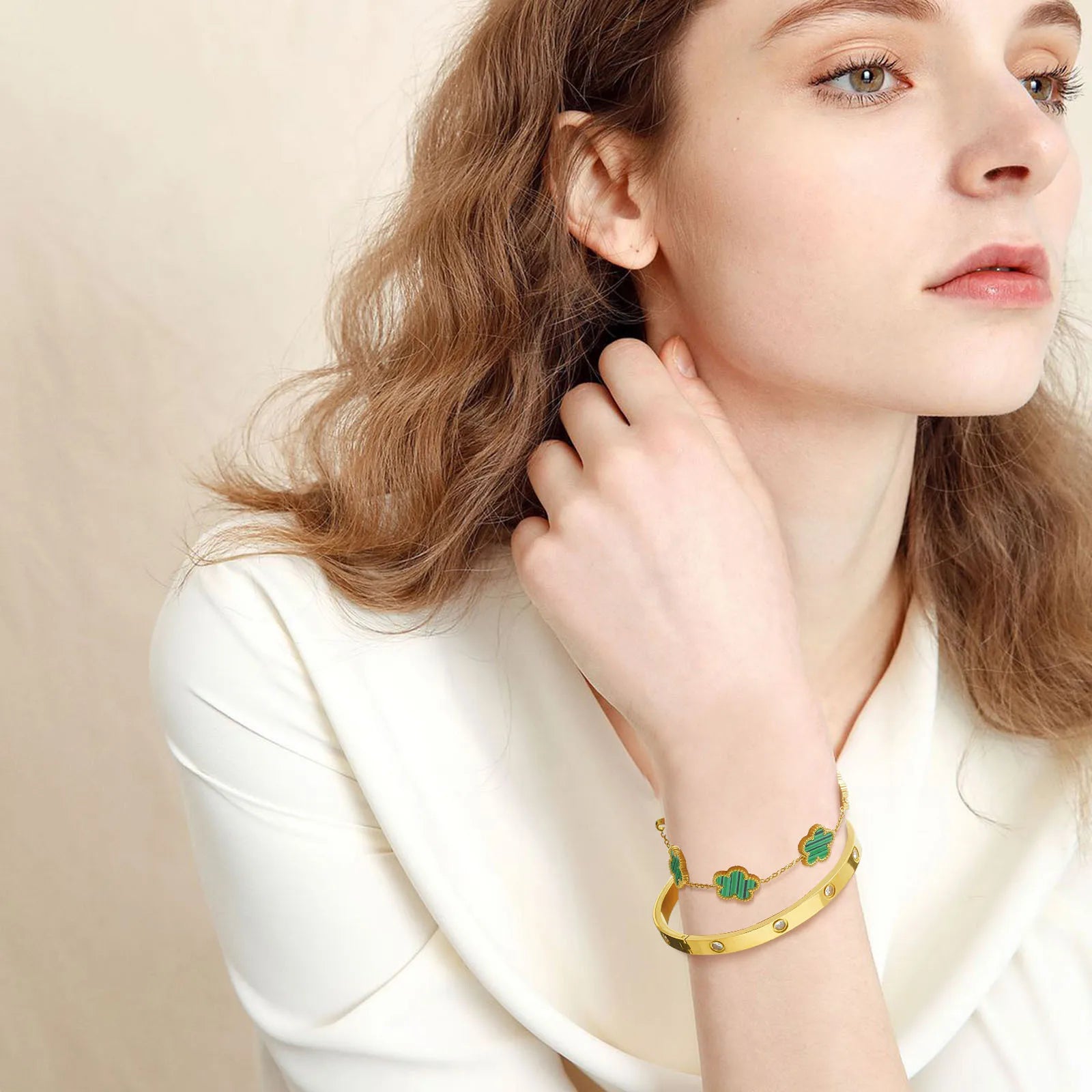 Vnox Exquisite 13mm Clover Bracelet Set for Women, Love Gift Bracelets for Wife Mothers Day Jewelry, Stainless Steel Cuff Bangle Badiee Stylez