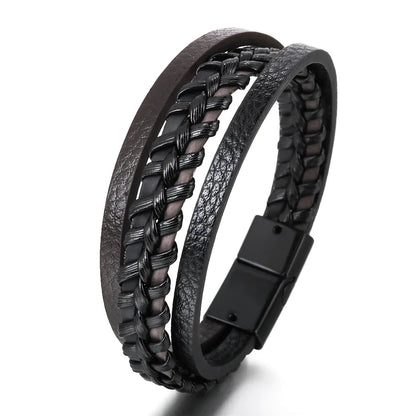 Trendy Leather Bracelets For Men Stainless Steel Bracelet 21CM Multilayer Braided Rope Bracelets for Male Jewelry Gifts 10 21