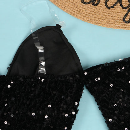 Women's Elegant Sequined Feather Slim Patchwork Bodysuits Spring Summer New Sexy Bodysuits Women Long Sleeve Backless Bodysuits