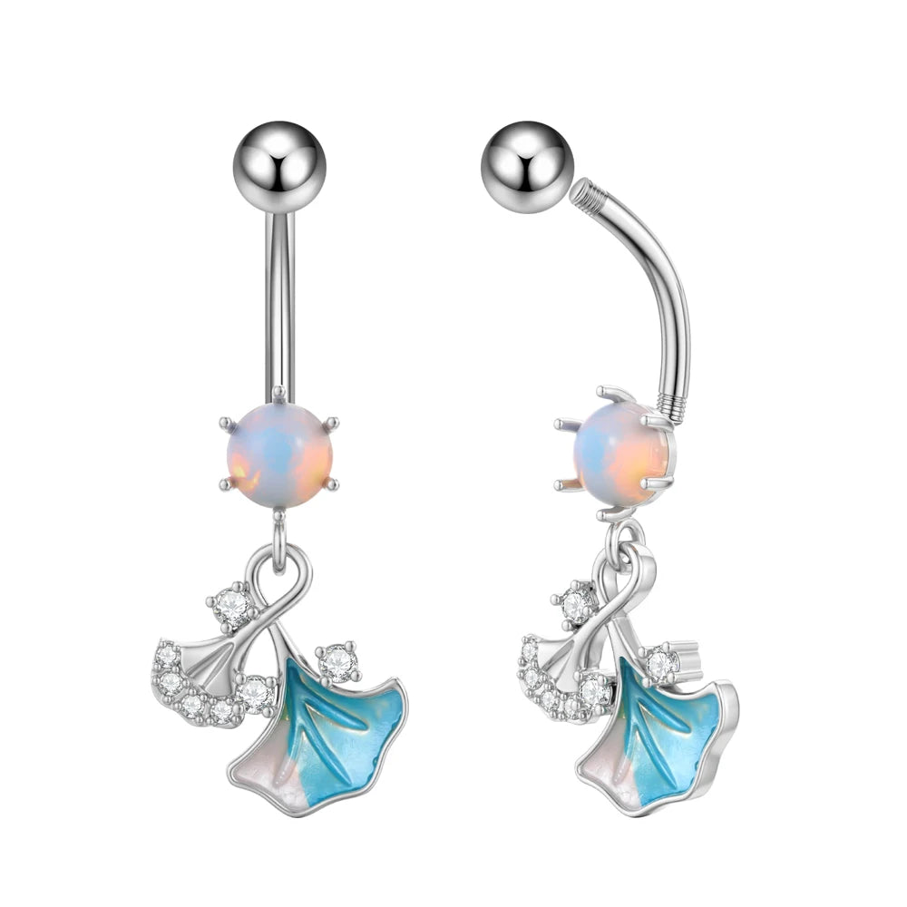 Zircon Crystal Belly Button Ring Dangle Wing Piercing Nombril Ombligo Surgical Steel Barbell Heart Round Navel Stud Body Jewelry