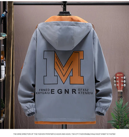 Men's Casual Hooded Jackets Autumn Patchwork Thin Coats Outwear Top Windbreaker Streetwear Male Outerwear Coat