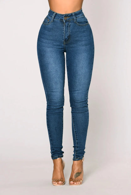 Women High Waist Stretch Hip Lift Denim Skinny Pants Jeans Full Length Sexy Slim Bleachded Solid Color Pants 3