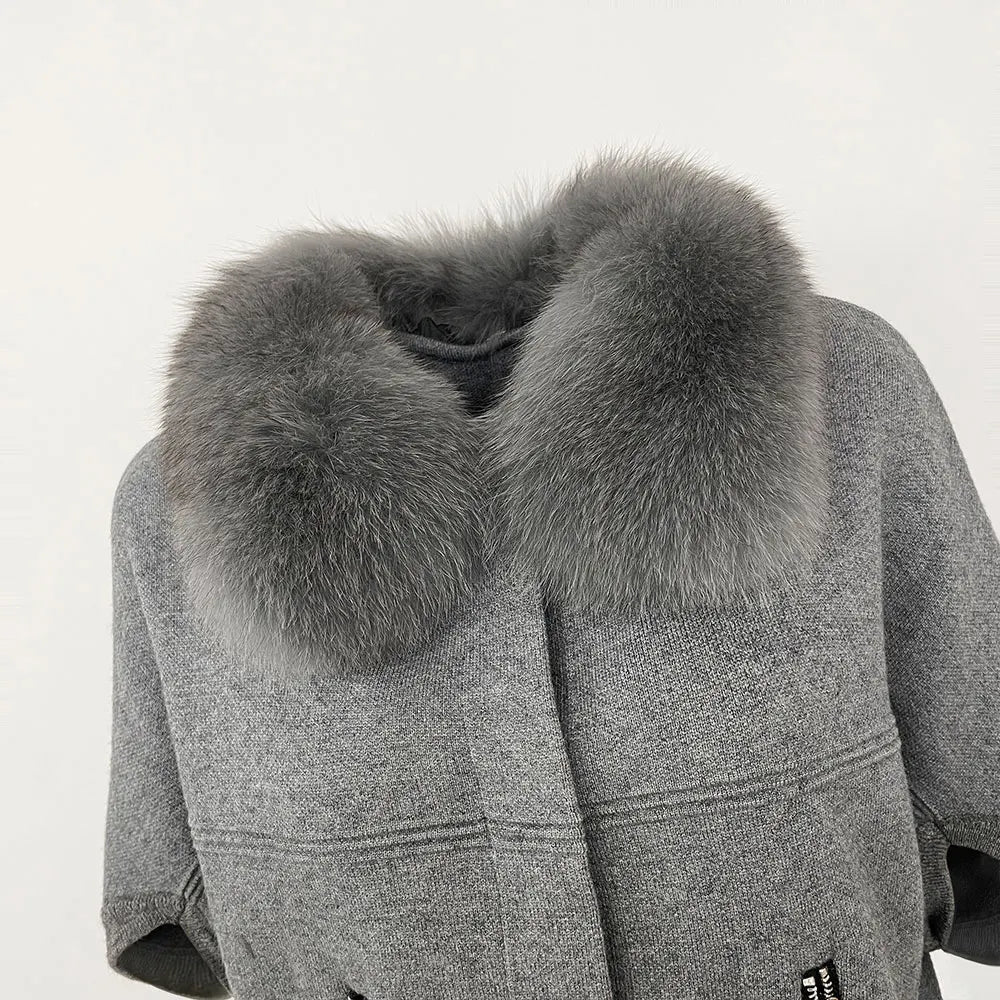 FURYOURSELF 2025 New Real Fox Raccoon Fur Collar Coat Knitted Sweater Women Short Sleeve Jacket Thick Warm Outerwear streetwear