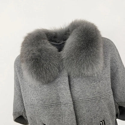 FURYOURSELF 2025 New Real Fox Raccoon Fur Collar Coat Knitted Sweater Women Short Sleeve Jacket Thick Warm Outerwear streetwear