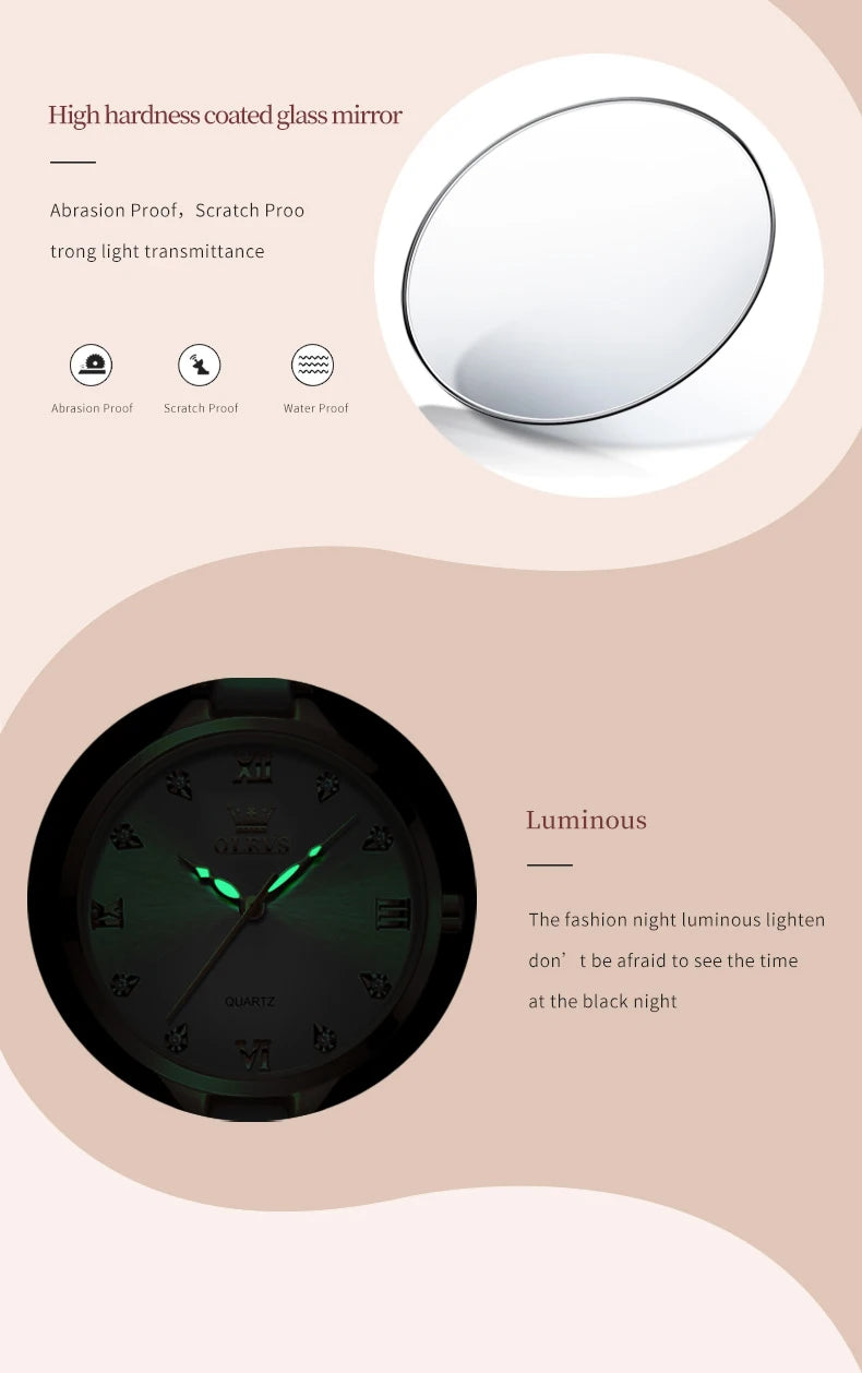 OLEVS 5872 Women Watch Elegant Luxury Original Quartz Watch Waterproof Luminous Ceramic Strap Watches For Women Bracelet Set