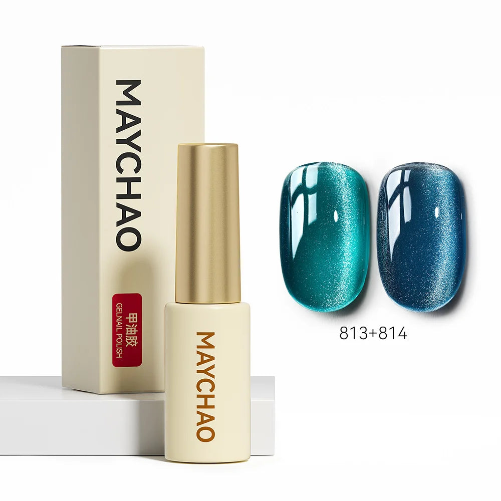MAYCHAO 5ML Gel Nail Polish 9D Laser Diamond Glitter Cat Eye Gel Semi-Permanent Soak Off UV LED Gel Nail Manicure Tools Nail Art 813And814