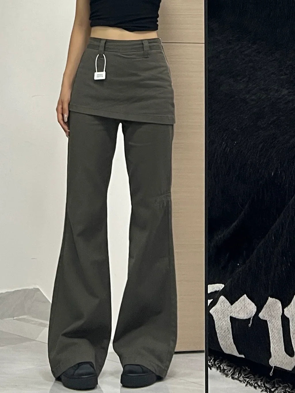 Botvotee Fake Two-Piece Plus size Wide Leg Jeans for Women 2025 New Y2k Fashion Streetwear High Waisted Flare Denim Pants