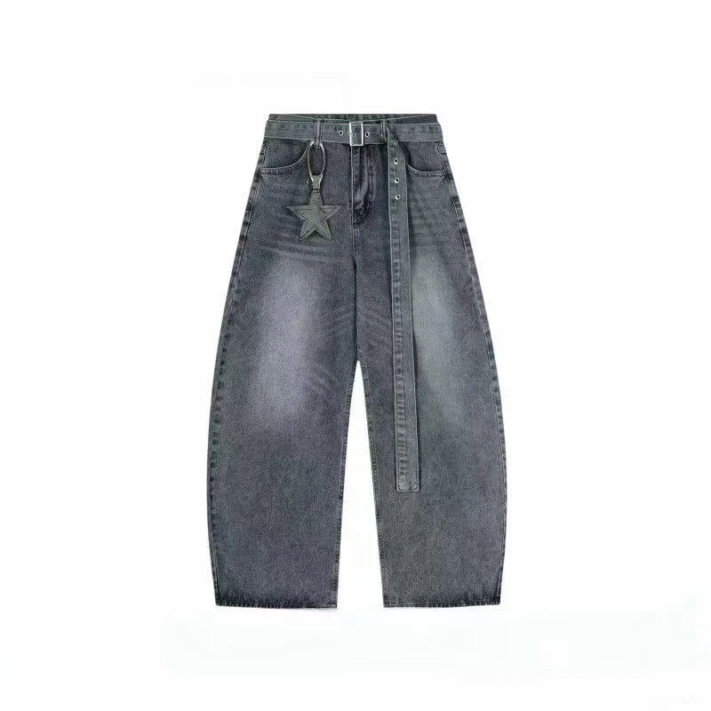 Y2K fashion retro cartoon embroidered women wide-leg jeans casual Harajuku loose pants street personality high-waisted jeans