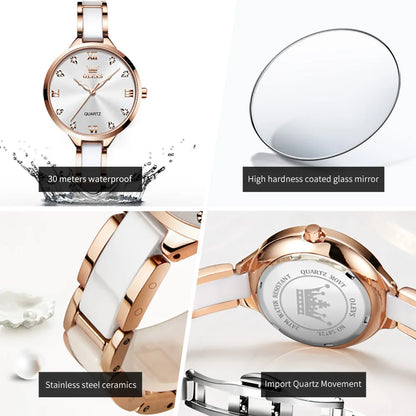 OLEVS Luxury Brand Women's Watches Elegant Fashion Ceramic strip Waterproof Japan Imports Quartz Watch Dress Lady Watch Simple