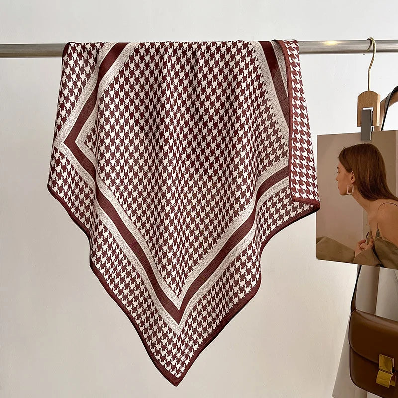 Fashion 70cm Cotton Square Scarf Women Floral Print Design Bandanas Lady Scarves Headband Accessories Handkerchief Hair QME174-02 65x65cm