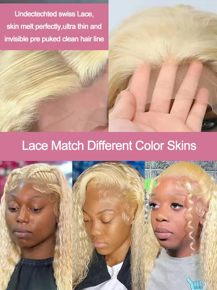 Deep Wave 13x6 HD Lace Frontal Human Hair Wig 30 40 Inch Curly 613 Honey Blonde Water Wave 13x4 Lace Front Wigs For Women 250% Badiee Stylez
