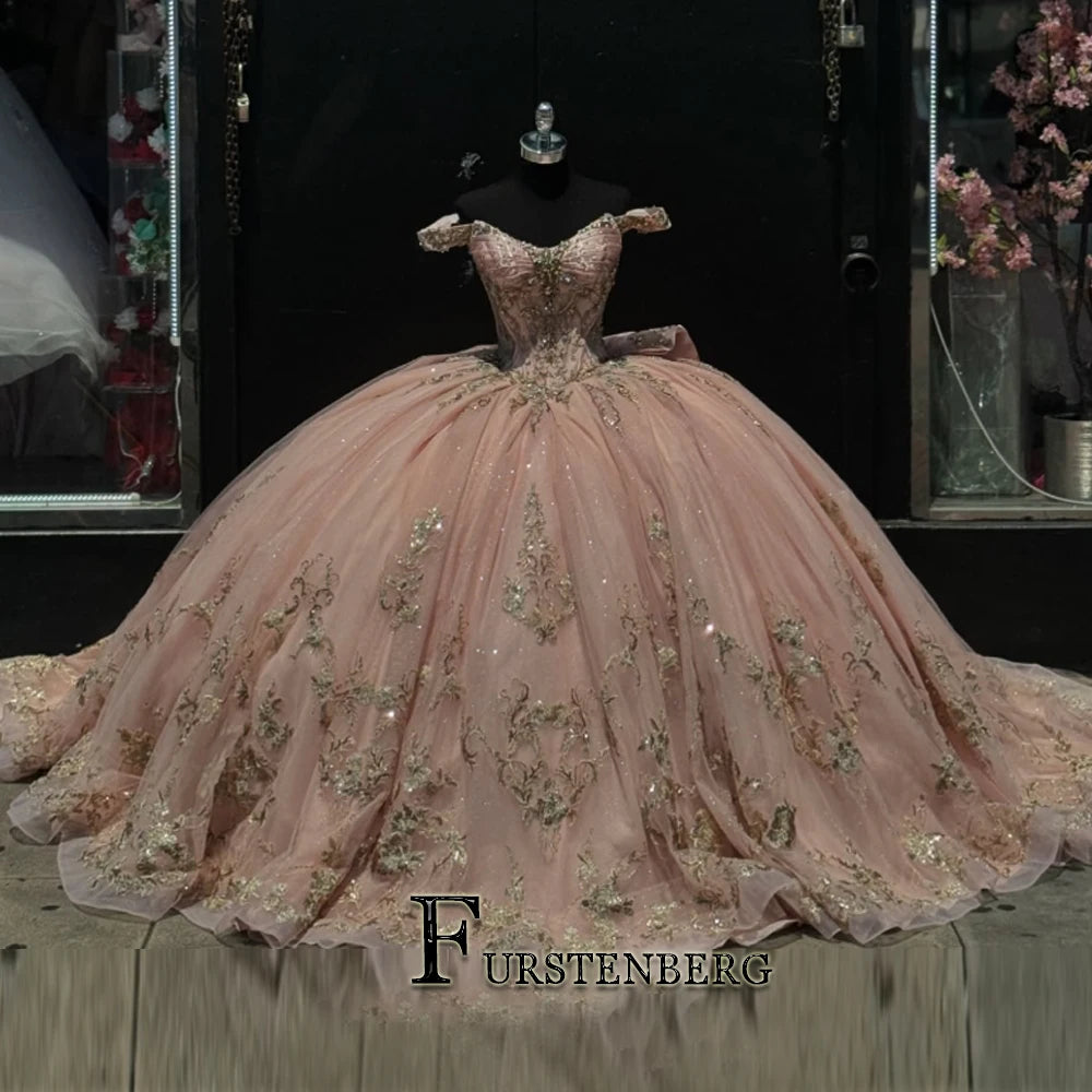 FURSTENBERG Baby Pink 15 Years Quinceneara Dress Bow Bead Cape Formal Party Dress 15 year old quinceanera dresses Customized Badiee Stylez