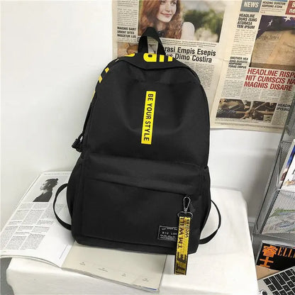 Fashion trend backpack backpack for men and women junior high school high school student bag large capacity korean version of th Black-yellow