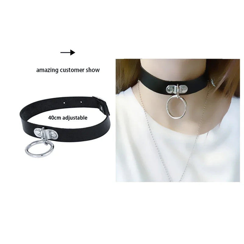 Sexy Trendy Vintage Charm Round Gothic Collar Necklaces Jewelry Gift Gothic Leather Heart Harajuku Women Punk Choker Necklace Round Ring Charm 40cm adjustable