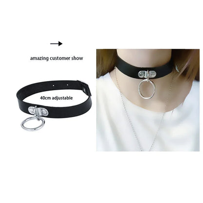 Sexy Trendy Vintage Charm Round Gothic Collar Necklaces Jewelry Gift Gothic Leather Heart Harajuku Women Punk Choker Necklace Round Ring Charm 40cm adjustable