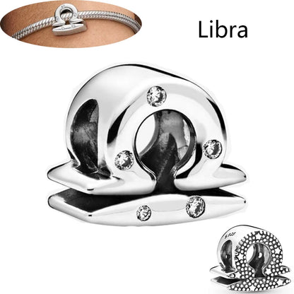 Authentic 925 Sterling Silver Sparkling Aries Leo Scorpio 12 Zodiac Signs Constellation Charm Beads Fit Pantaro Bracelet Jewelry H158