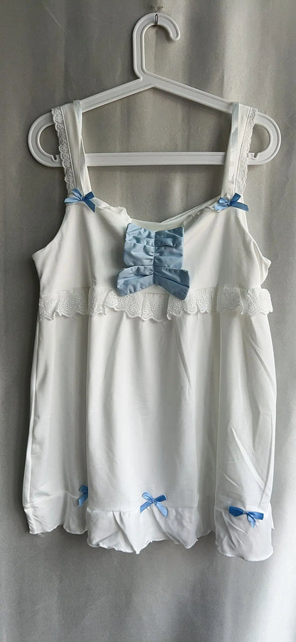 Japanese Soft Girl Strappy Bow Sling Top Shorts Two Piece Set Cotton Pajamas Women's Lolita Sleepwear 2025 New Summer