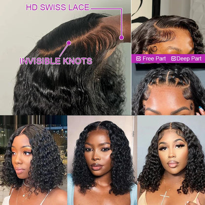 Short Bob Deep Wave Lace Frontal Wig PrePlucked 13x4 13x6 Lace Front Wig Peruvian Curly Human Hair Bob Wigs For Women and Girls Badiee Stylez
