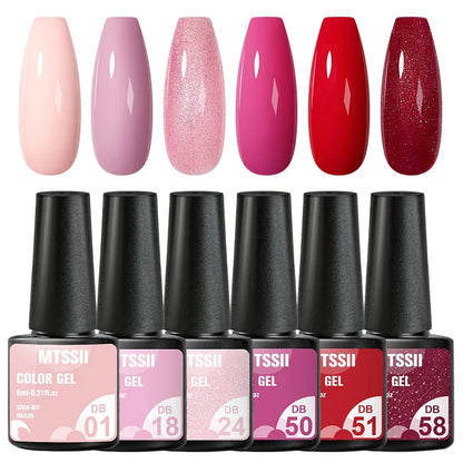 6PCS/SET Glitter Bright Pink Peach Gel Nail Polish Kit Spring Colorful Semi Permanent Soak Off Art UV Gel Varnish For Manicure ZH12842