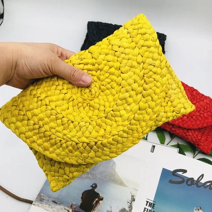 Corn Husk Weave Dinner Clutch Bag Women's Fashion Simple Solid Straw Large Purse Woman Summer Casual Vacation Ladies Wallet 2025 3