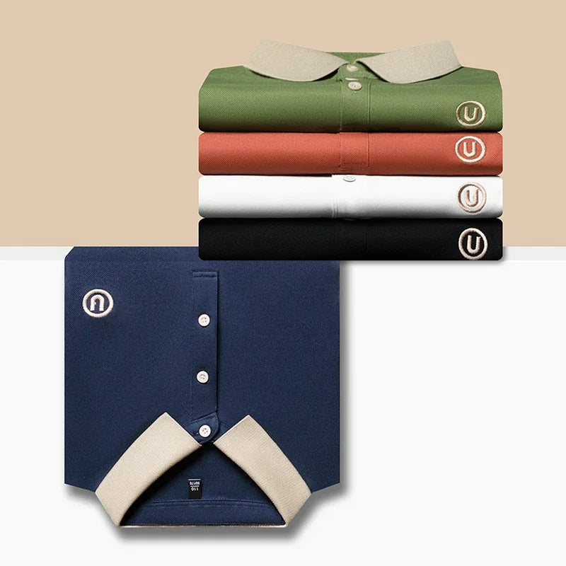 2024 Men's New Embroidered Cotton Business Leisure Short Sleeved POLO Shirt Fashion Short Sleeved Comfortable and Breathable Top