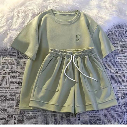 Summer Casual Fashion Embroidered Short Sleeve Shorts Set Women Loose Two Piece Comfortable Sports Set White Outwear Badiee Stylez