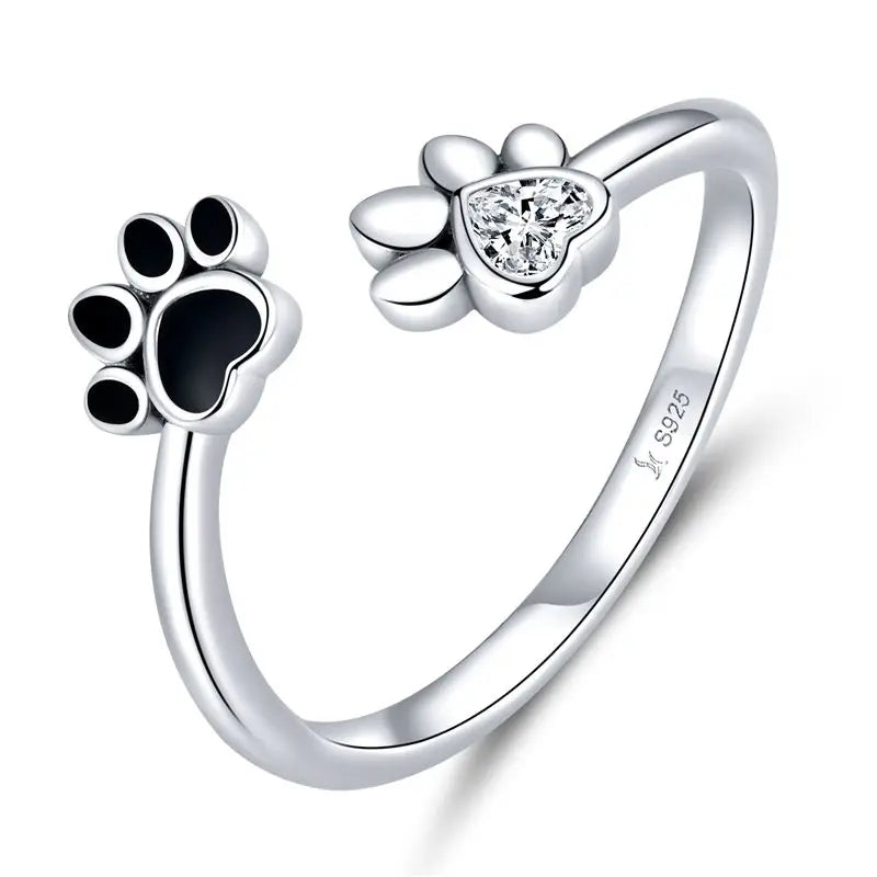 WOSTU 925 Sterling Silver Cat Pet Adjustable Rings For Women Animal Dog Open Ring Family Daughter Birthday Jewelry Girl Gift SCR605