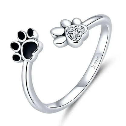 WOSTU 925 Sterling Silver Cat Pet Adjustable Rings For Women Animal Dog Open Ring Family Daughter Birthday Jewelry Girl Gift SCR605