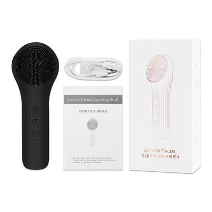 Sonic Silicone Facial Brush Cleaner Vibration Roller Massage Pore Deep Cleansing Scrubber Waterproof Face Exfoliating Cleanser black