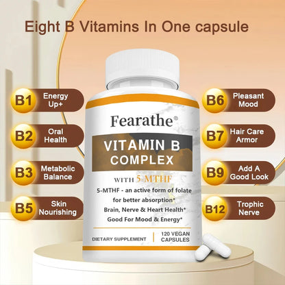 Vitamin B Complex Capsules, Containing Vitamins B1, B2, B3, B5, B6, B7, B9, B12, Help Enhance Energy and Immunity, Non-GMO