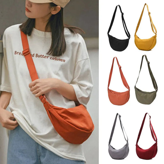 Women Crossbody Bag Casual Nylon Half Moon Shoulder Bags Large Capacity Lightweight Travel Women's Bag