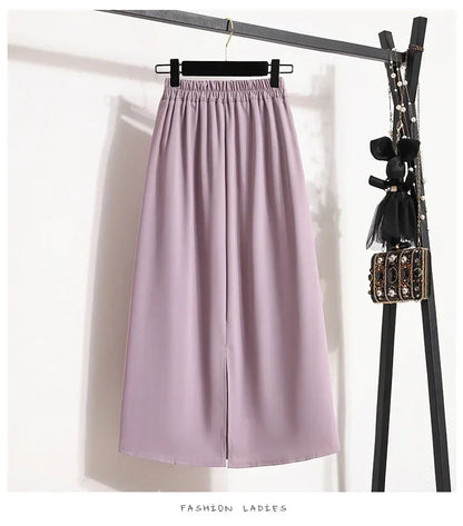 2025 Summer Female Fashionable Versatile Solid Skirts High Waisted Mid Length A-line Plus Size Skirt Split Wrap Body Skirt