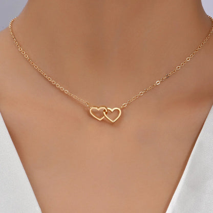 Tiny Cute Double Hollow Heart Chain Necklace Women Fashion Love Necklace Valentine's Day Jewelry for Women Badiee Stylez