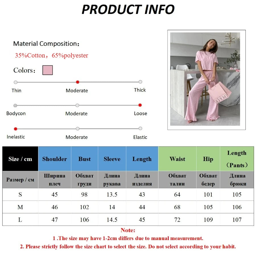 Muzuleva New Fashion Love-Printed Short-Sleeved Pants Pajama Set Women's Summer Pink Sleepwear Loose Casual 2-Piece Set