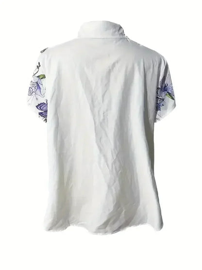 Plus Size 1XL-5XL Women Fashion Butterfly Print Blouse Shirt Ladies Spring and Autumn Casual Short Sleeve Buttons Blouse