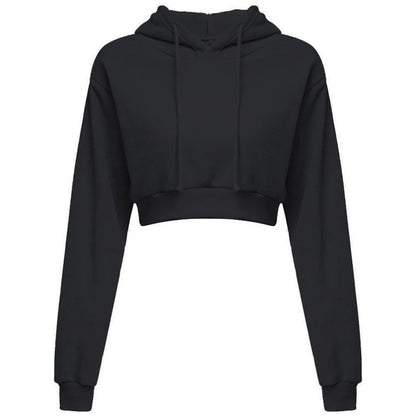 New Fashion Women Hoodie Sweatshirt Short Top Coat Sport Pullover Hooded Tops Female Autumn Winter Clothes Crop Top Hoodie black