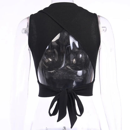Sexy Backless Women Tank Top Bandage Slim Crop Top Summer 2024 Casual Streetwear Tops Solid Cotton Soft Criss Cross Top